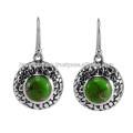 Boucles d&#39;oreilles en argent sterling 925 en perles de turquoise en cuivre vert